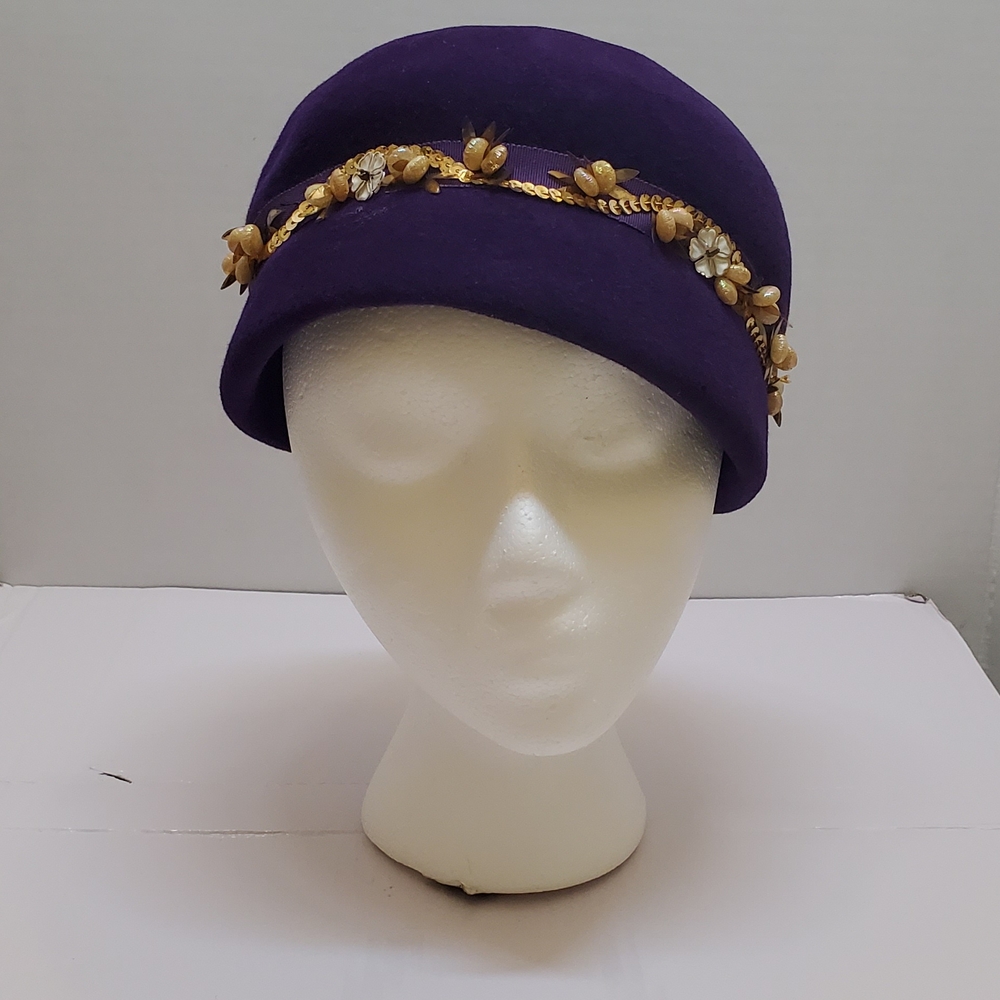 Deep Purple Bucket Hat with Gold Embellishment